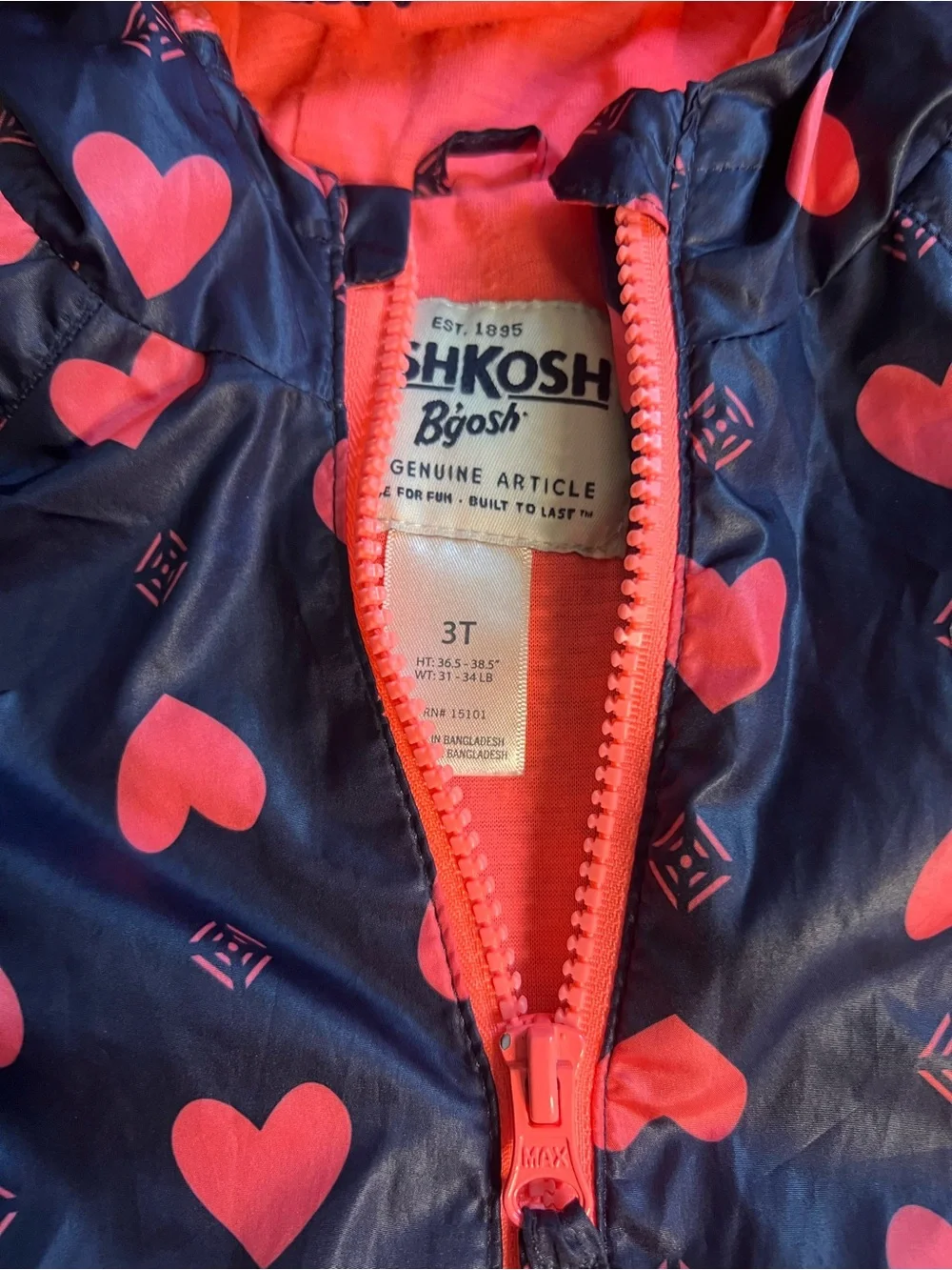 OshKosh B'gosh Navy Jacket with Coral Heart Print
